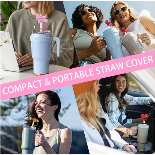 Miniatura 6 de Tapa con cubierta para popote de vaso Stanley, Tapa superior compatible para vaso de 30 y 40 Oz con asa, Puntas de popote reutilizables a prueba