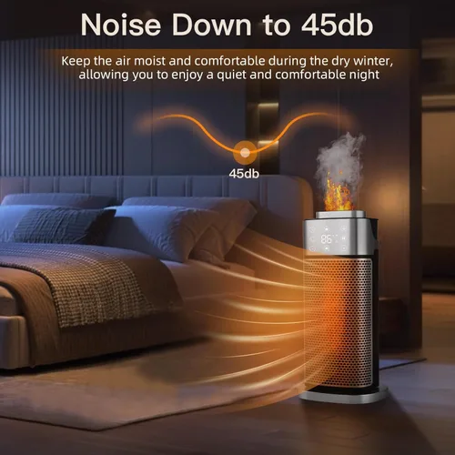 Miniatura 4 de RELF Calentador de cerámica PTC de 1500 W con humidificador, oscilación de 70°, control remoto, modo ECO, temporizador y protección contra vuelcos