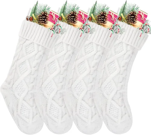 Miniatura 9 de Medias Navideñas a Granel, Medias Navideñas de Punto Trenzado Azul de 18 Pulgadas para Decoración de Fiestas de Navidad, Paquete de 4