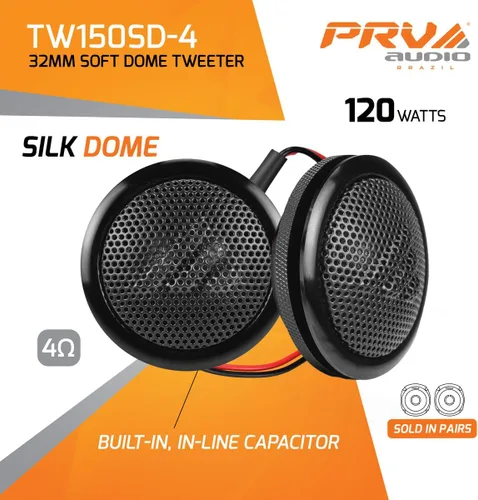 Miniatura 2 de PRV AUDIO Tweeters de Cúpula Suave 240 Watts 4 Ohm TW150SD-4 con Crossover Incorporado, Cúpula de Seda de 32 mm, Imán de Neodimio para Sistemas