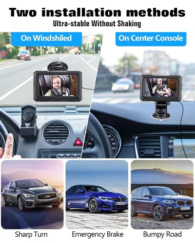 Miniatura 6 de Zacro Cámara de coche para bebé con visión nocturna HD 1080P, 4.3 pulgadas, retrovisores para asiento de automóvil, cámara para bebé mascota, ángulo