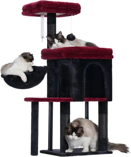 Miniatura 10 de Hey-brother Árbol para gatos, postes rascadores para gatos con cama, torre resistente con columnas totalmente envueltas en sisal y bola de juguete