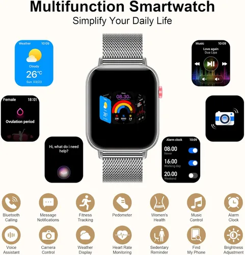 Miniatura 7 de Reloj inteligente para mujer (respuesta/hacer llamadas), pantalla táctil HD de 1.85 pulgadas con 4 bandas, más de 120 modos deportivos, impermeable