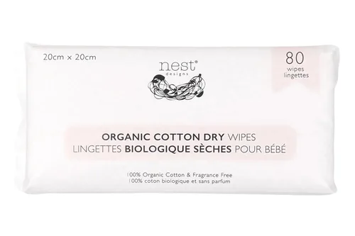 Nest Designs Toallitas secas de algodón orgánico para piel sensible, sin productos químicos, 80 toallitas por paquete