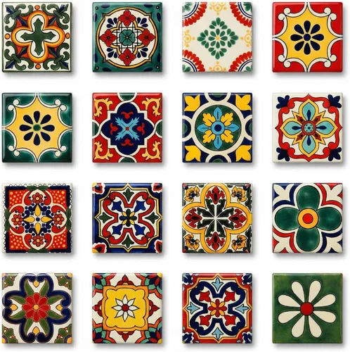 Heimerdinger Paquete de 16 azulejos mixtos de cerámica Talavera – Mosaico de diseño marroquí mexicano de 1.9 x 1.9 pulgadas para decoración del