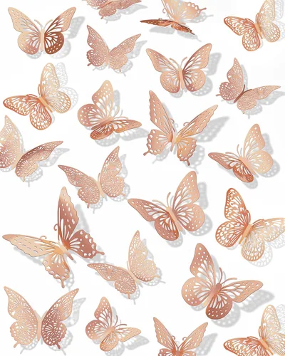 Miniatura 9 de 72 piezas de decoración de pared de mariposas 3D en oro, decoraciones de mariposas doradas para el Día del Padre, 4 estilos 3 tamaños, mariposas