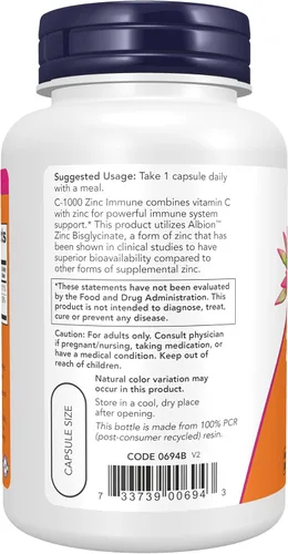 Miniatura 3 de NOW Foods Suplementos, C-1000 e inmune al zinc, fórmula de apoyo estacional*, protección antioxidante*, 90 cápsulas vegetales