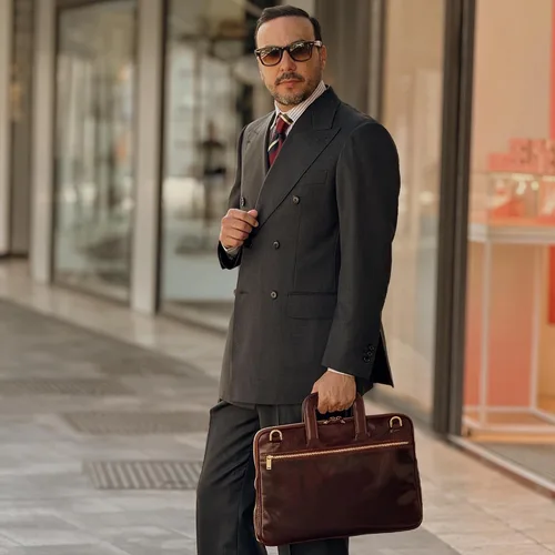 Miniatura 2 de Time Resistance Maletín de cuero delgado - Bolsa de cuero italiana hecha a mano para computadora - Maletín para hombre y mujer - Bolsa para laptop
