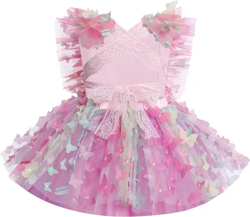 Miniatura 4 de Vestido para sesión de fotos de fiesta de cumpleaños con espalda descubierta para bebé, niña, mariposa, fresa, volantes, princesa, pastel, fiesta