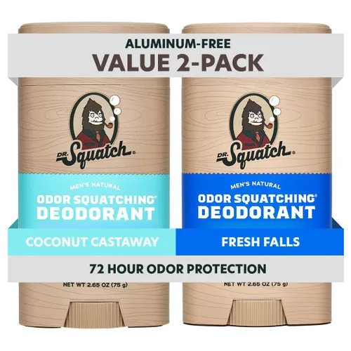 Dr. Squatch Desodorante natural para hombres, sin aluminio, Coconut Castaway + Fresh Falls, 2.65 oz, 2 unidades