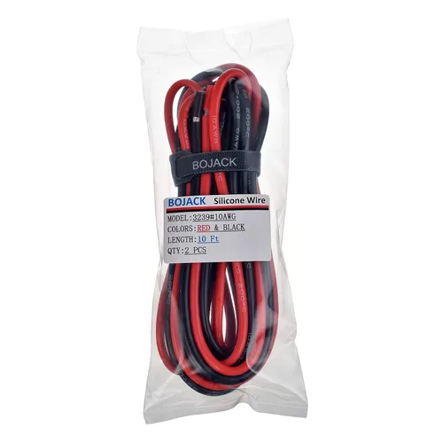 Miniatura 3 de BOJACK Alambre de silicona de calibre 10 de 10 pies rojo y 10 pies negro flexible 10 AWG alambre de cobre trenzado (paquete de 1 par)