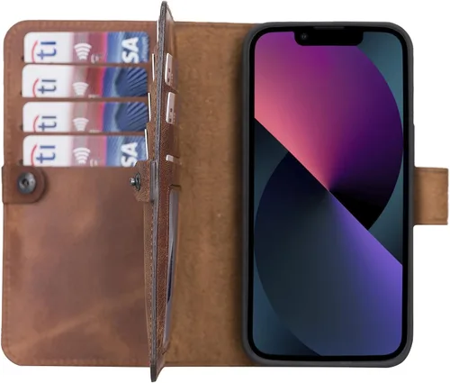 Miniatura 57 de HARDISTON Funda de piel auténtica de alta calidad hecha a mano para iPhone 11 Pro de 5.8 pulgadas, tarjeteros de doble folio, funda magnética Negro