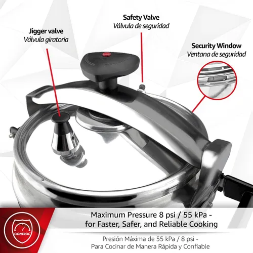 Miniatura 6 de MAGEFESA Chef - Olla a presión de aluminio de 23 cuartos de galón, tapa de acero inoxidable, base de termodifusión, 3 sistemas de seguridad, cocción