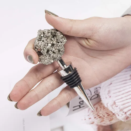 Miniatura 4 de AMOYSTONE Tapón para botella de vino de pirita natural con sello de aleación hermético para decoración de bar de cocina, adorno de estante de piedra