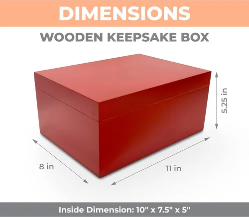 Miniatura 3 de Blake & Lake Caja de Madera para Recuerdos con Tapa - Caja de Almacenamiento de Madera con Tapa con Bisagras - Caja del Tesoro Roja para el Hogar