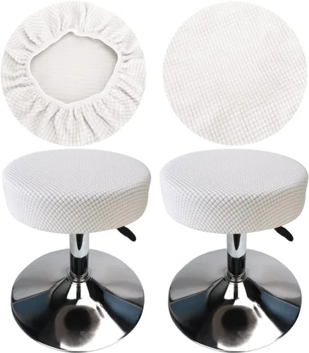 Miniatura 10 de Funda de taburete redonda de 12 a 16 pulgadas, fundas de asiento redondas para taburetes de bar, tela de lujo elástica, lavable de jacquard a prueba