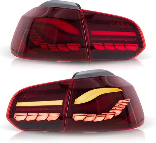 Miniatura 11 de VLAND Conjunto de luces traseras para Golf 6 2010-2014, luces traseras con DRL, luz trasera con luces antiniebla y señal de giro secuencial, rojo