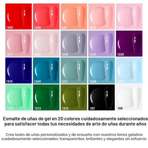 Miniatura 2 de GELLEN Juego de 24 esmaltes de uñas de gel, 20 colores de esmalte de gel UV, rojo, azul, verde, Hema TMPTA TPO 3 libre con capa base y capa superior