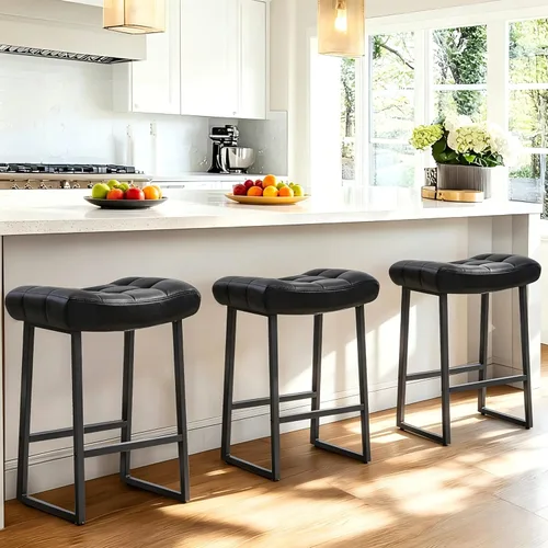 Miniatura 30 de RNKSFX Taburete de bar moderno negro para encimera de cocina sin respaldo de altura de mostrador con asiento tapizado de piel sintética y marco