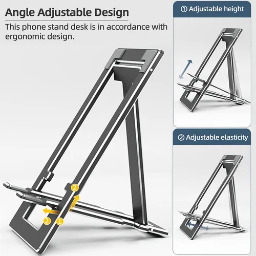 Miniatura 3 de Soporte para teléfono celular, totalmente plegable, altura ajustable, soporte de teléfono de aleación de aluminio para escritorio/oficina