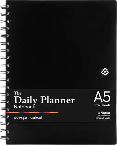 Notsu Agenda diaria sin fecha, planificador de productividad minimalista con lista de tareas, agenda, cuadrícula de puntos, forrado, secciones de