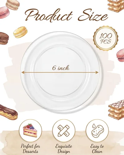 Miniatura 2 de bUCLA 100 platos de plástico transparente – 6.25 pulgadas de alta calidad desechables para ensalada/postre/aperitivo/platos pequeños para tartas