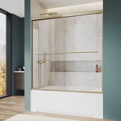 Miniatura 12 de ELEGANT 58.5-60 pulgadas de ancho x 57 3/8 pulgadas de alto, puertas corredizas de vidrio para bañera, puerta de ducha semi-sin marco con vidrio