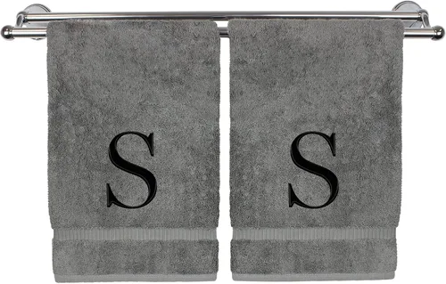 Miniatura 145 de Toalla de mano monogramada, regalo personalizado, juego de 2 - Toalla bordada con letra de bloque dorada - Extra absorbente 100% algodón turco