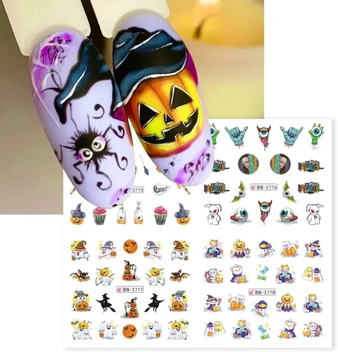 Miniatura 5 de Calcomanías de arte de uñas de Halloween, calcomanías de transferencia de agua, calcomanías de uñas de Halloween, calcomanías de dibujos animados