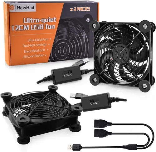 Paquete de 2 rodamientos de doble bola de ventilador USB silencioso de 4.724 in, ventilador USB de 5 V, con controlador de velocidad de 3 grados