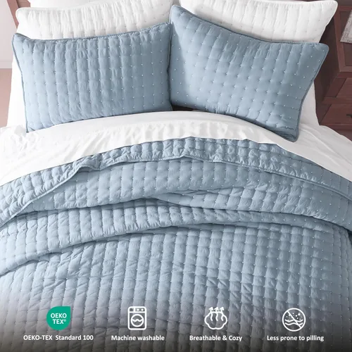 Miniatura 7 de WDCOZY Juego de ropa de cama tamaño individual con funda de almohada, colcha suave y ligera, edredón acolchado y fino para todas las estaciones, 2
