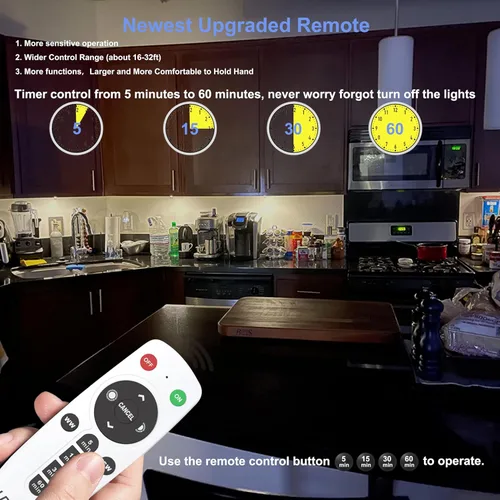 Miniatura 4 de LDOPTO Luces inalámbricas para debajo del gabinete, paquete de 4, luces recargables con control remoto, luces LED regulables para armario, luces