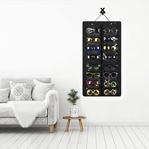 Miniatura 7 de AROUY Organizador de gafas de sol, organizador de gafas con bolsillo para colgar en la pared - Organizador de gafas de sol con 16 ranuras de fieltro