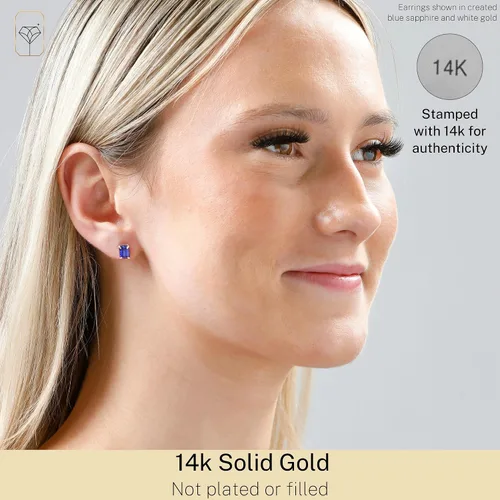 Miniatura 2 de 14k Gold Solitaire Emerald Cut Stud Earrings for Women 7x5mm Birthstone Earrings Gemstone Earrings for Women Gemstone Stud Earrings for Women by