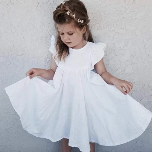 Miniatura 2 de Vestido para niña bebé de verano de algodón y lino con volantes, halter, sin mangas, para niños, vestidos casuales de playa y fiesta, de 1 a 6 años