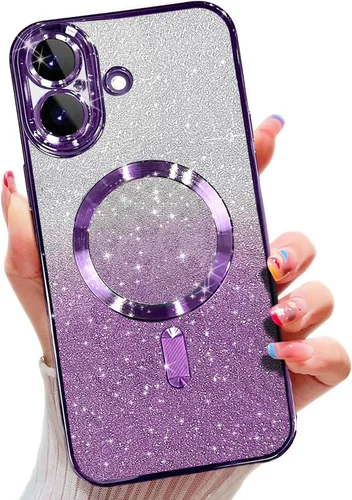 Miniatura 58 de Misscase Funda magnética compatible con iPhone 14 con purpurina y protector de lente de cámara, protección completa, compatible con MagSafe