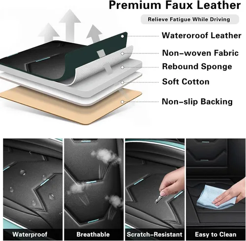 Miniatura 5 de otoez Juego completo de fundas universales de cuero para asiento de automóvil, 5 asientos, compatible con la mayoría de Honda, Toyota, Chevy Ford