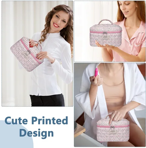 Miniatura 5 de Gosect Bolsa de maquillaje grande, bonita bolsa de cosméticos para mujeres y niñas, bolsa de aseo estética de coqueta floral, bolsa organizadora