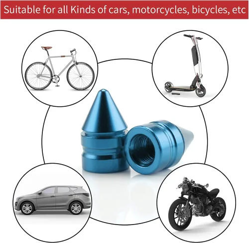 Miniatura 4 de SINGARO Tapones para válvulas de neumáticos de automóvil, 4 piezas de accesorios universales de aleación de aluminio, cubiertas de neumáticos Azul