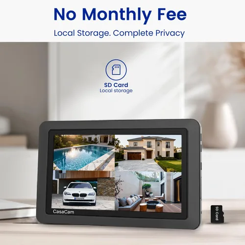 Miniatura 3 de CasaCam GuardianCam Air Sistema de cámara de seguridad inalámbrica con monitor de pantalla táctil de 7 pulgadas y 2 cámaras de 720p Alimentado