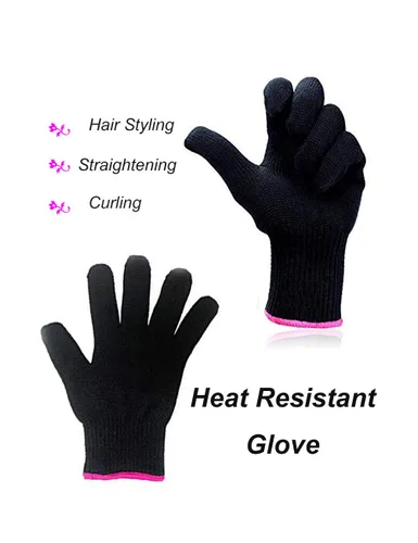 Miniatura 2 de AFT90 Guante resistente al calor para peinar el cabello, rizador, plancha plana y rizador, negro, borde rosa, 1 pieza