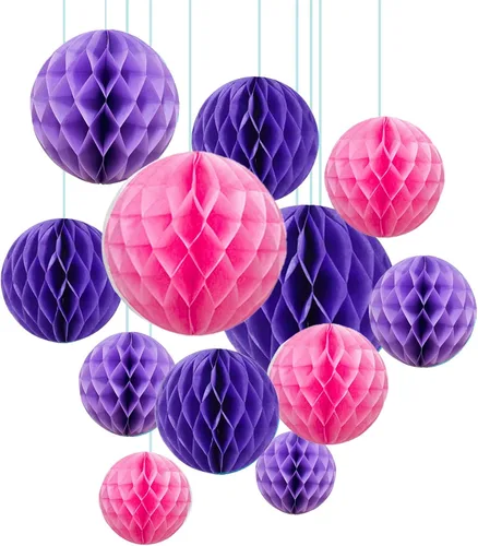 Miniatura 23 de ZOOYOO 12 piezas 15 cm 25 cm bolas de panal decorativas de papel de seda con pompones colgantes para cumpleaños, baby shower, boda, compromiso, Azul