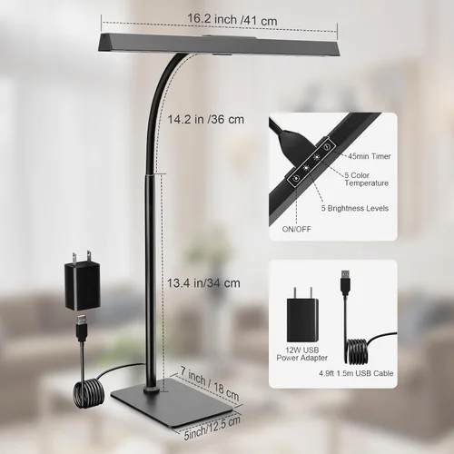 Miniatura 9 de Kary Lámpara de escritorio LED con base, luz de arquitecto para el cuidado de los ojos para la oficina en casa, lámpara de tareas de 12 W con cuello