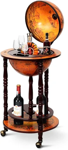 Miniatura 11 de Goplus Globo Bar, gabinete de licor con forma de globo de 17.5", con ruedas, estante inferior, mapa del mundo antiguo, réplica italiana del siglo