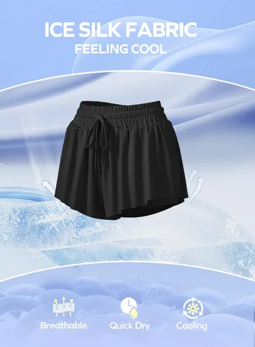 Miniatura 4 de Ewedoos Pantalones cortos holgados 2 en 1 para niñas, pantalones cortos atléticos de mariposa, talla 10-12, lindos pantalones cortos de moda