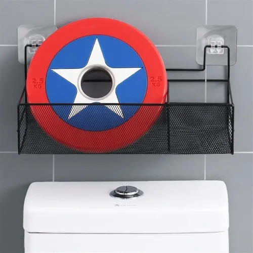 Miniatura 5 de Estantes de baño, organizador de baño de montaje en pared con 2 compartimentos, alambre de metal sin taladrar cesta organizadora para cuarto de Negro