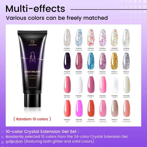 Miniatura 3 de Poly Gel - Juego de 10 colores al azar para crear rápidamente extensiones de uñas UV/LED en seco, gel de mejora de extensión de uñas
