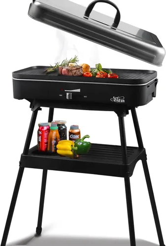 Artestia Parrillas eléctricas para exteriores de 1800 W con tapa, parrilla sin humo para balcón con control de temperatura, parrilla portátil