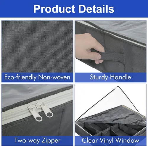 Miniatura 4 de Surblue Organizador de almacenamiento de zapatos debajo de la cama, solución de almacenamiento de zapatos debajo de la cama, 2 cremalleras de metal