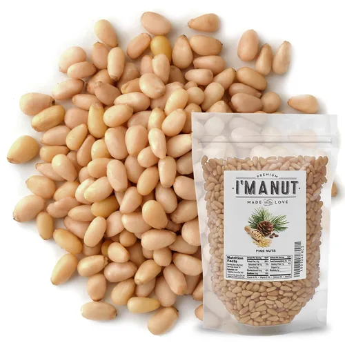 Piñones crudos premium de 32 onzas (2 libras) sin OGM, sin aditivos, probados por lotes, sin gluten y sin maní, bolsa resellable para frescura,